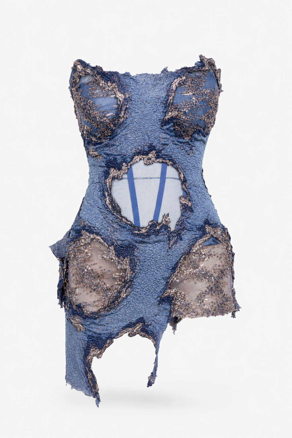 Blue Hand Embroidered Dress Azur Fragmenté