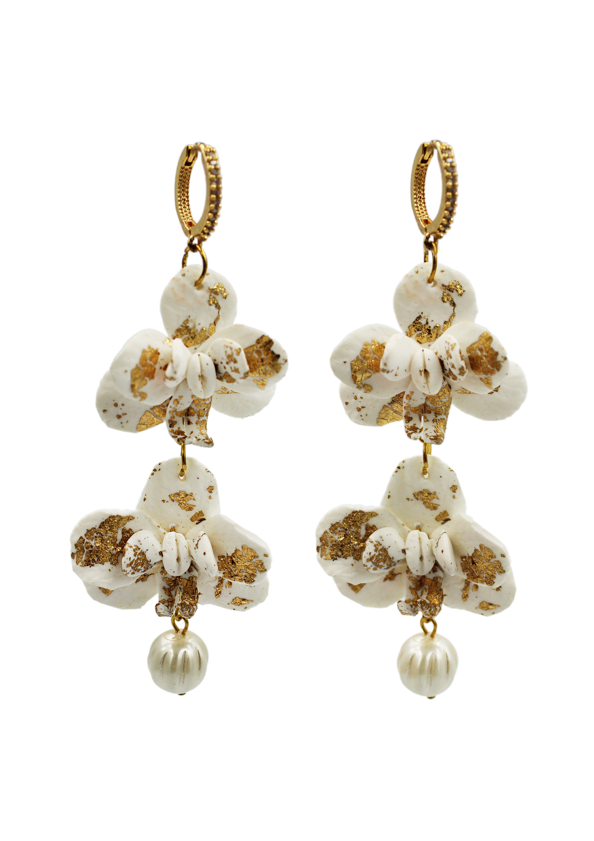 Ivory Gold Orchid Earrings