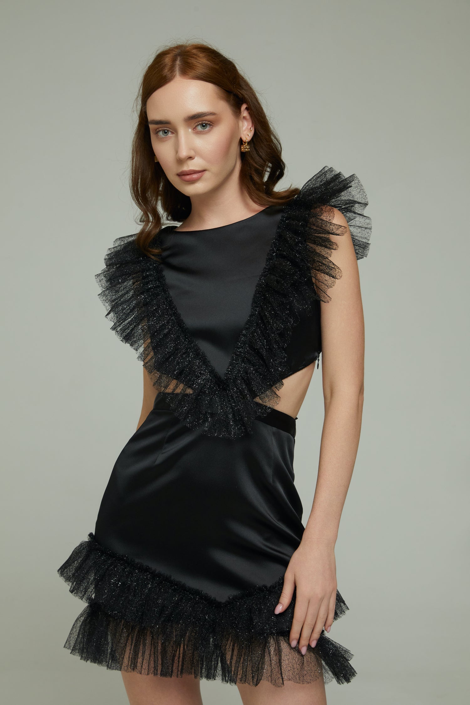 Black Ruffle Mini Dress Jen